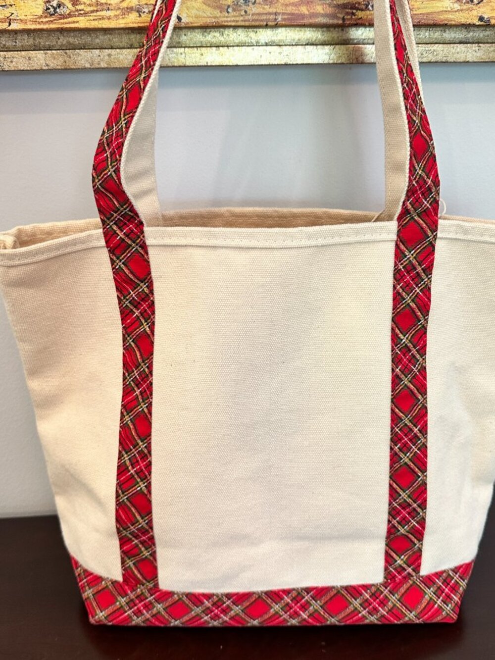 VTG Lands End Red Cream Classic Canvas Boat Tote Medium 16x12 - Picture 6 of 13
